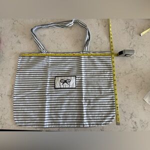 Anya Hindmarch Striped Canvas Tote Bag with Bow Patch - White & Black